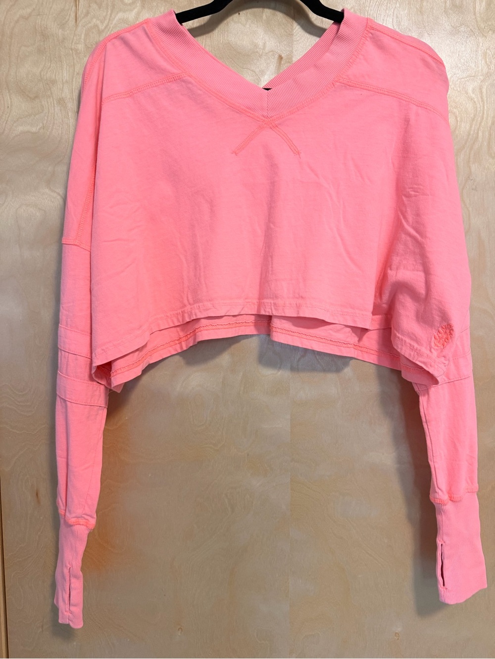 Free People Cropped V-Neck Sweatshirt in Bright Coral-size small VERY oversized
